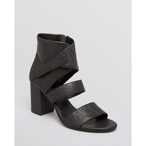 Eileen Fisher Arts Cuff Ankle Heel Sandals Black Leather | 7 Hook & Loop Closure - Picture 1 of 12